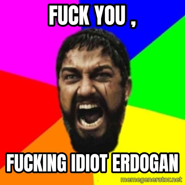 sparta meme: fuck you , / fucking idiot erdogan