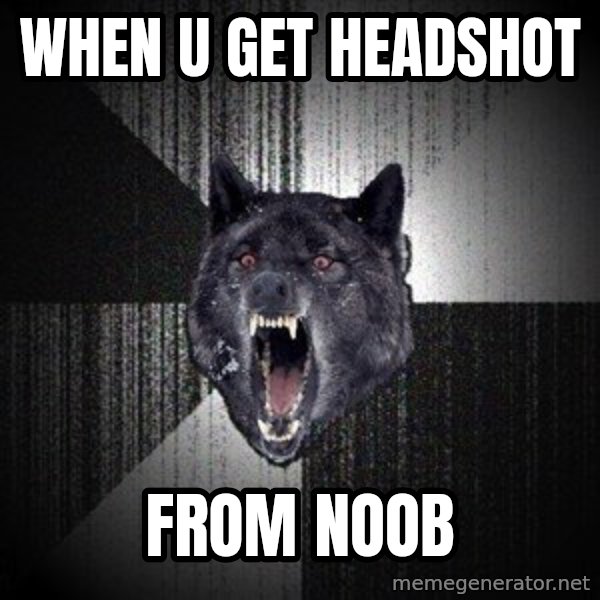 Insanity Wolf meme: When u get headshot / from noob