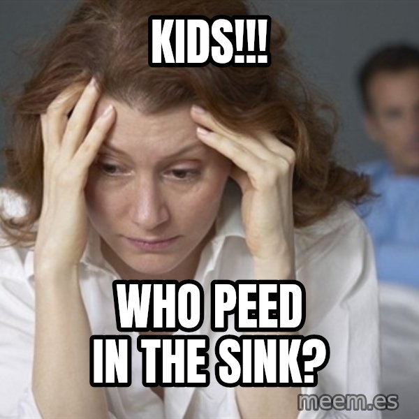 Single Mom meme: Kids!!! / Who peed in the sink?