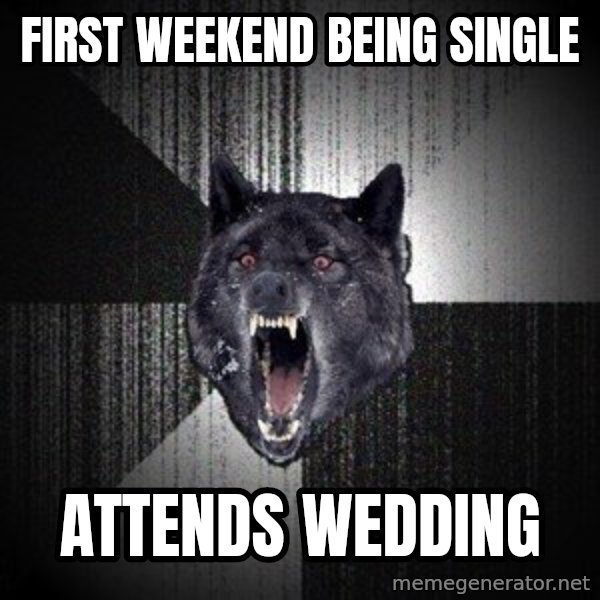 Insanity Wolf meme: FIRST WEEKEND BEING SINGLE / ATTENDS WEDDING