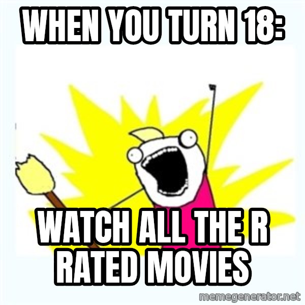 All the things meme: When you turn 18: / WATCH ALL THE R RATED MOVIES