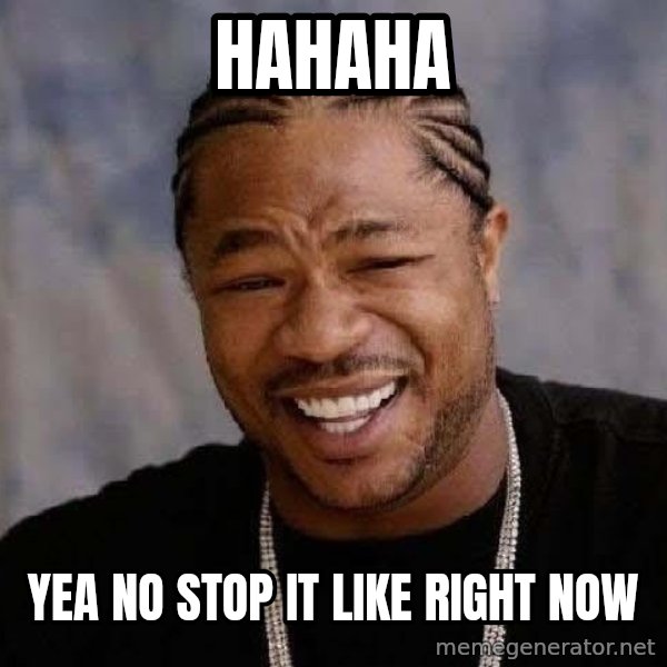 Yo Dawg meme: hAHAHA / yea no stop it like right NOW