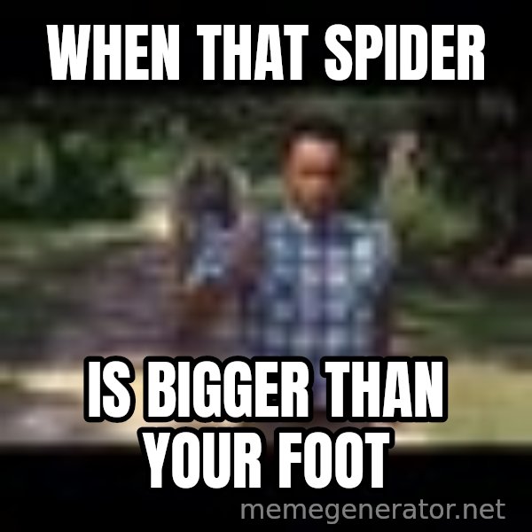 Forrest gump running meme: when that spider / is bigger than your foot