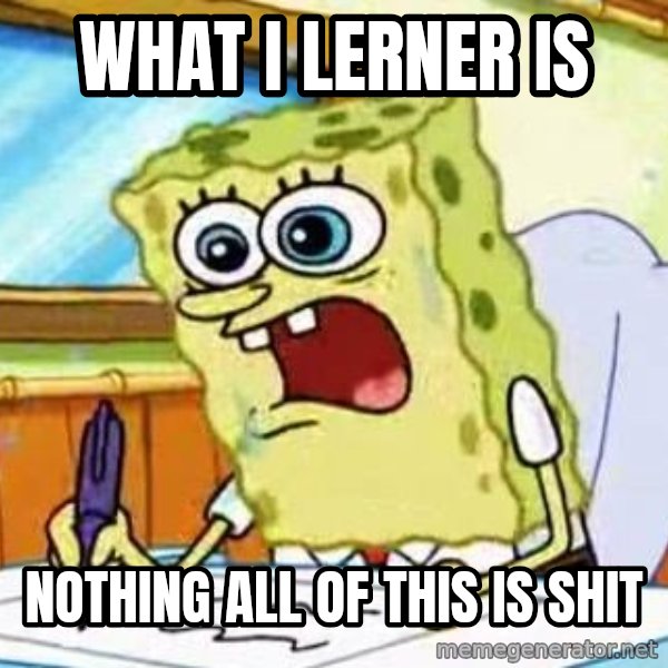 Spongebob What I Learned In Boating School Is meme: what i LERNER is / nothing all of this is shit