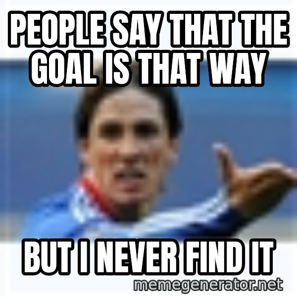 Fernando Torres meme: People say that the goal is that way / but i never find it