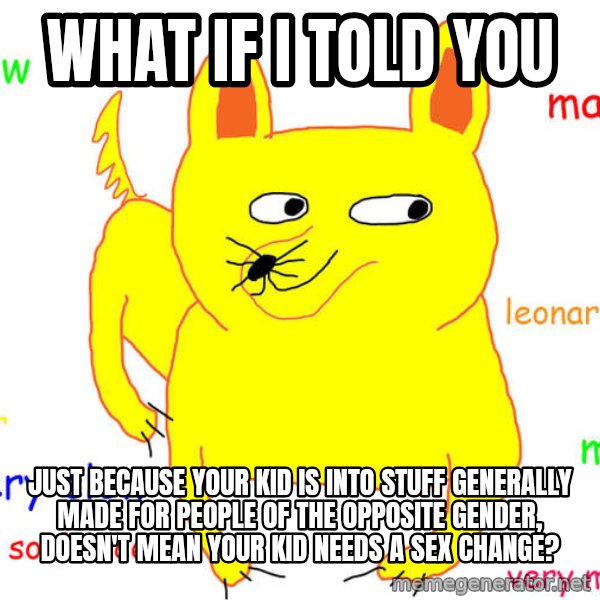 What If I Told You meme: what if i told you / just because your kid is into stuff generally made for people of the opposite gender, doesn't mean your kid needs a sex change?
