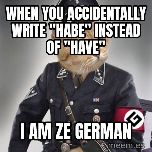 Nazi Cat meme: when you accidentally write "habe" instead of "have" / i am ze german