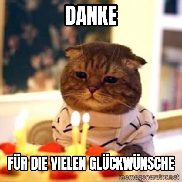 Birthday Cat meme: Danke / Für die vielen Glückwünsche