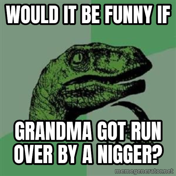 Philosoraptor meme: Would it be funny if / Grandma Got Run Over by a Nigger?