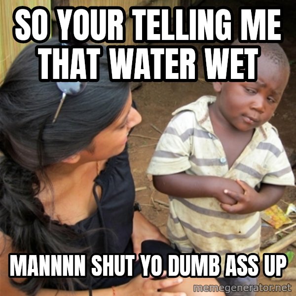 So You're Telling me meme: so your telling me that water wet / mannnn shut yo dumb ass up
