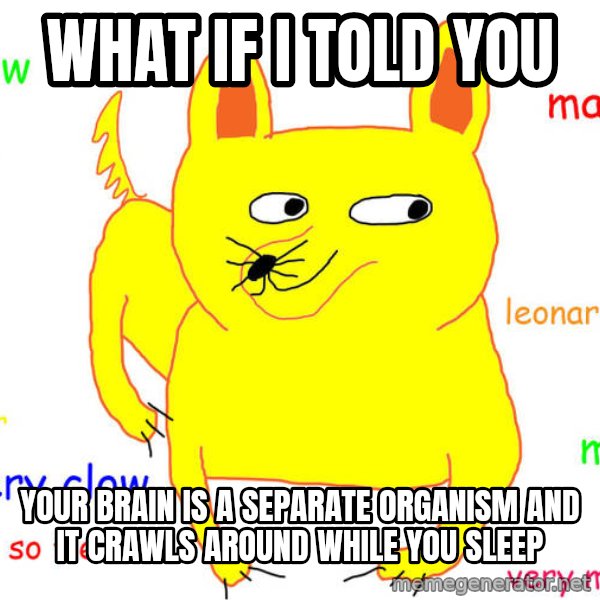 What If I Told You meme: What if I told you / your brain is a separate organism and it crawls around while you sleep
