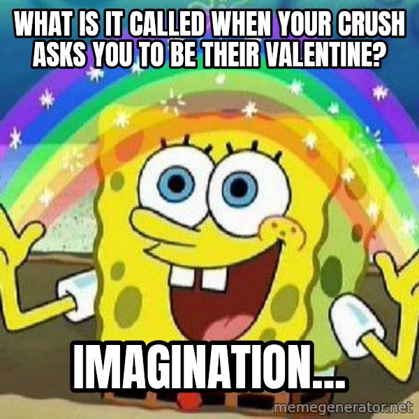 Imagination meme: What is it called when your crush asks you to be their valentine? / Imagination...