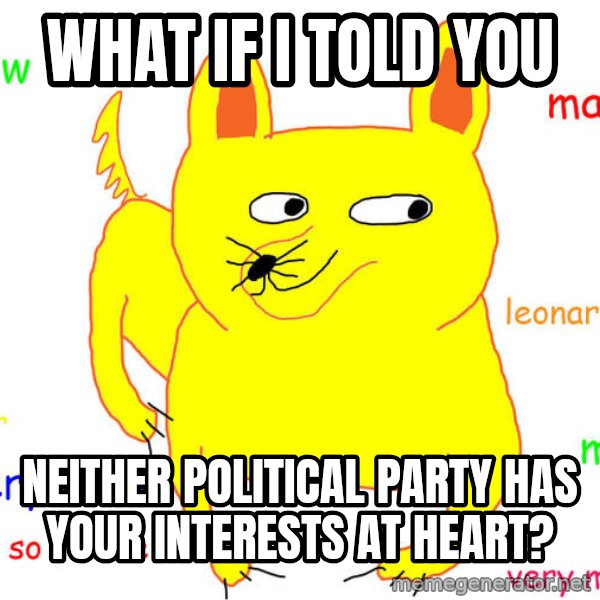 What If I Told You meme: WHAT IF i TOLD YOU / NEITHER POLITICAL PARTY HAS YOUR INTERESTS AT HEART?