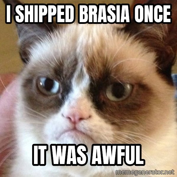 Angry Cat Meme meme: I shipped brasia once / it was awful
