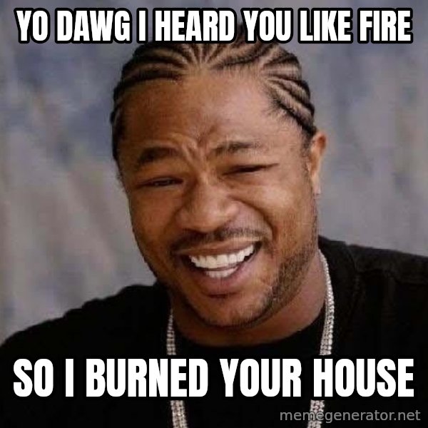 Yo Dawg meme: Yo dawg i heard you like fire / so i burned your house