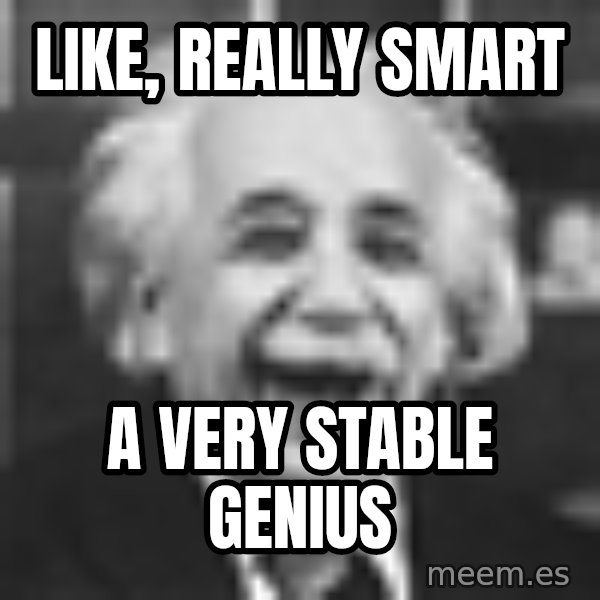 Einstein Laugh meme: like, really smart / a very stable genius