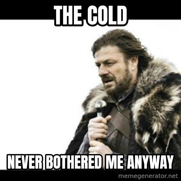 Winter is Coming meme: the cold / never bothered me anyway