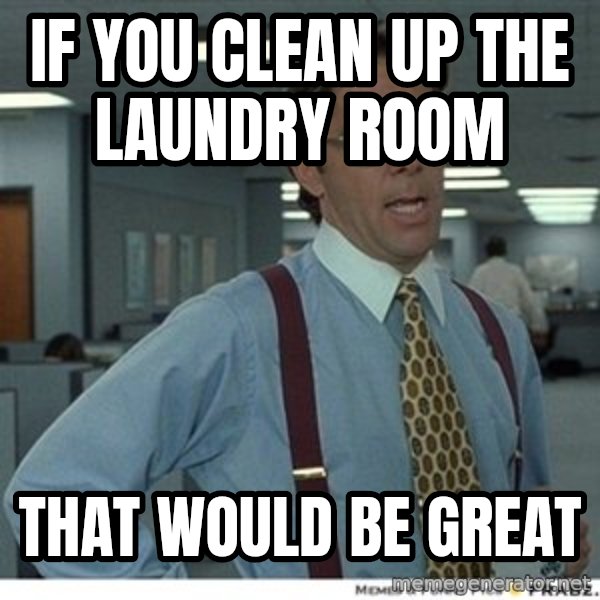 That would be great meme: If you clean up the laundry room / That Would be great