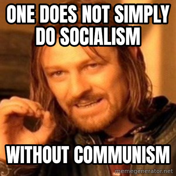 One Does Not Simply meme: One does not simply do socialism / Without communism