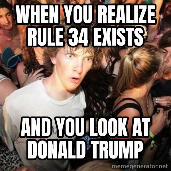 Sudden Realization Ralph meme: When you realize Rule 34 exists / And you look at Donald Trump