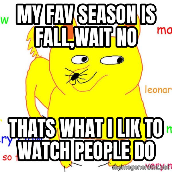 Grumpy Cat  meme: My fav season is fall,wait no / Thats what I lik to watch people do