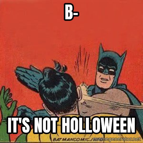 batman slap robin meme: B- / IT'S NOT HOLLOWEEN