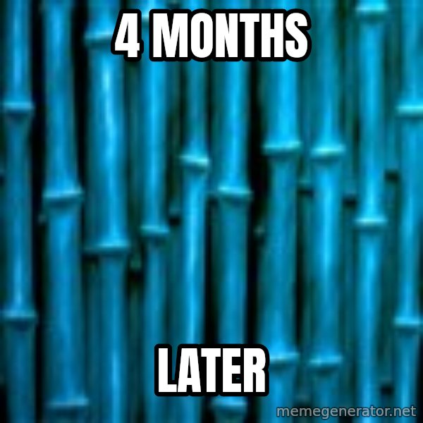 Spongebob Time Cards meme: 4 MONTHS / LATER