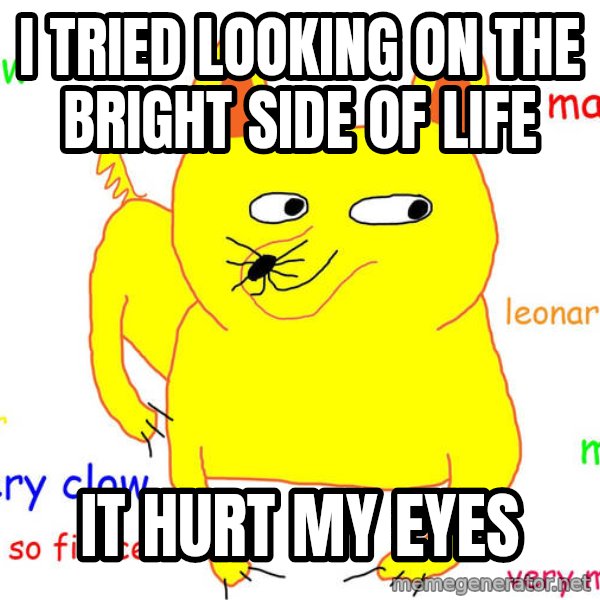 Grumpy Cat  meme: I tried looking on the bright side of life / It hurt my eyes
