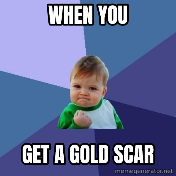 Success Kid meme: when you / get a gold scar