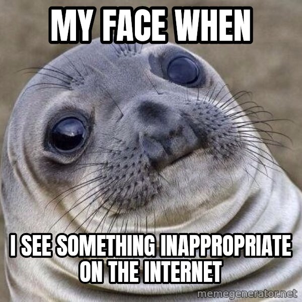 Awkward Seal meme: My Face when / i see something inappropriate on the internet