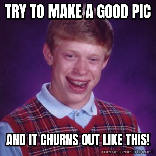 Bad Luck Brian meme: Try to make a good pic / and it churns out  like this!