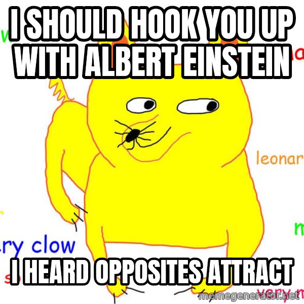 Grumpy Cat  meme: I should hook you up with Albert Einstein / I heard opposites attract
