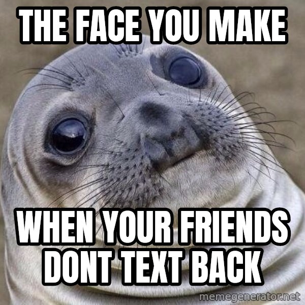 Awkward Seal meme: the face you make / when your friends dont text back