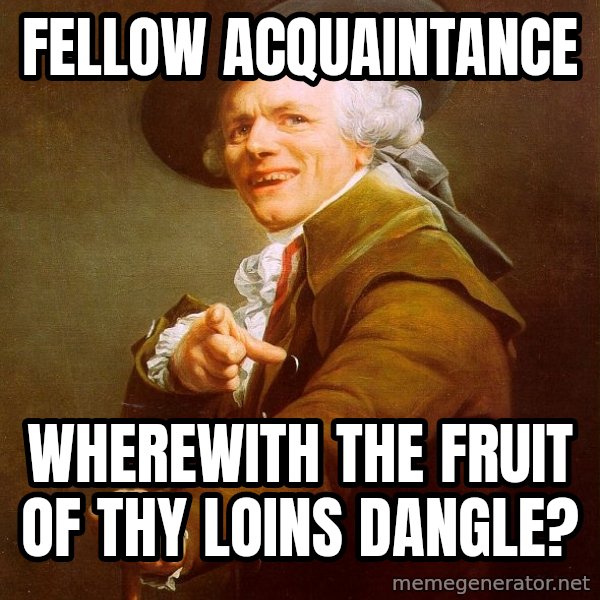 Joseph Ducreux meme: fellow acquaintance / wherewith the fruit of thy loins dangle?