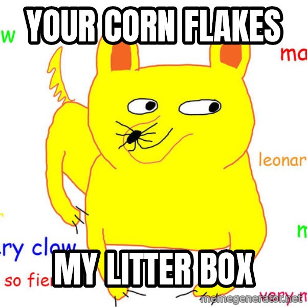 Grumpy Cat  meme: your corn flakes / my litter box