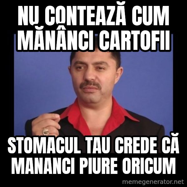 Manelistul Nicolae Guta meme: nu contează cum mănânci cartofii / stomacul tau crede că mananci piure oricum