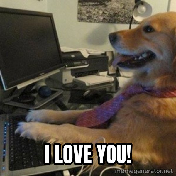 I have no idea what I'm doing - Dog with Tie meme: i love you!