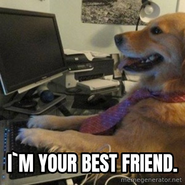 I have no idea what I'm doing - Dog with Tie meme: i`m your best friend.