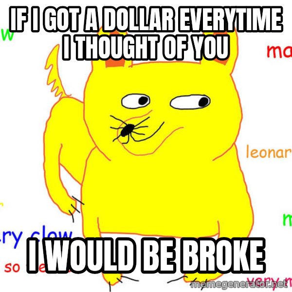 Grumpy Cat  meme: If i got a dollar everytime i thought of you / i would be broke