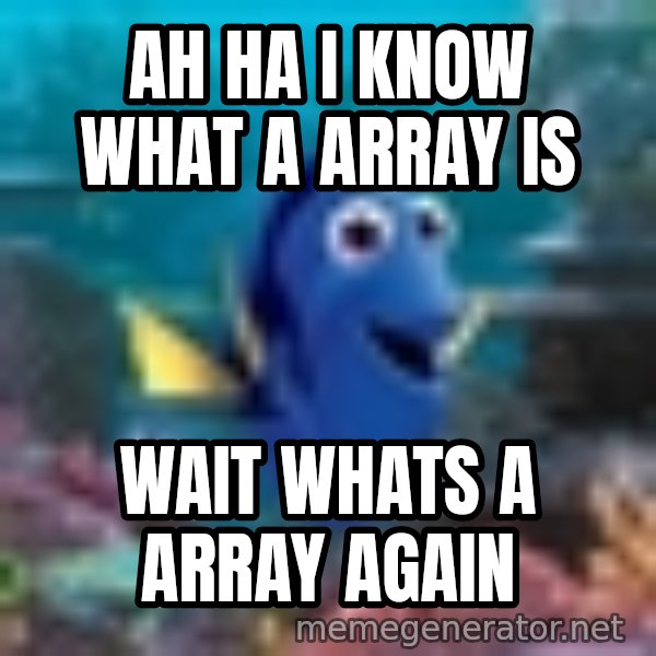 Dory Gets It meme: ah ha i know what a array is / wait whats a array again