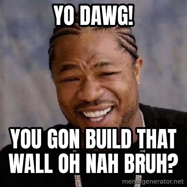 Yo Dawg meme: Yo Dawg! / You gon build that wall oh nah bruh?