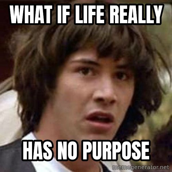 Conspiracy Keanu meme: What if life really / has no purpose