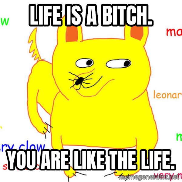 Grumpy Cat  meme: Life is a Bitch. / You are like the life.