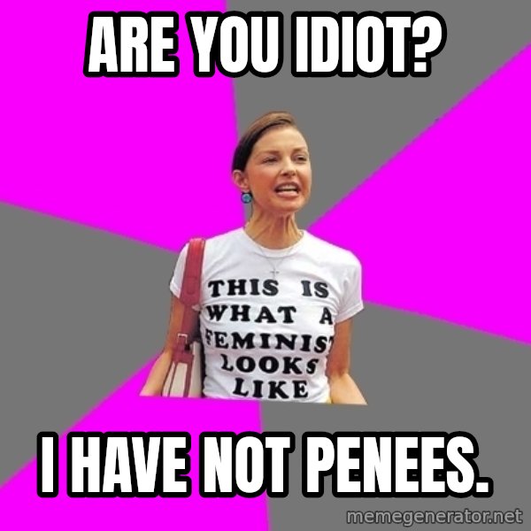 Feminist Cunt meme: are you idiot? / i have not penees.