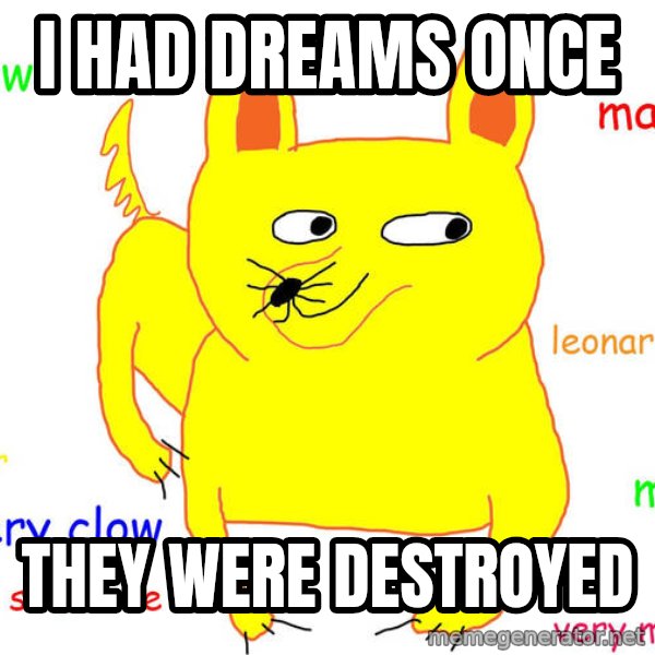 Grumpy Cat  meme: i had dreams once / they were destroyed