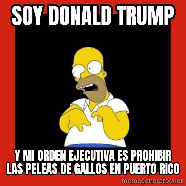 Homer retard meme: SOY DONALD TRUMP / Y MI ORDEN EJECUTIVA ES PROHIBIR LAS PELEAS DE GALLOS EN PUERTO RICO