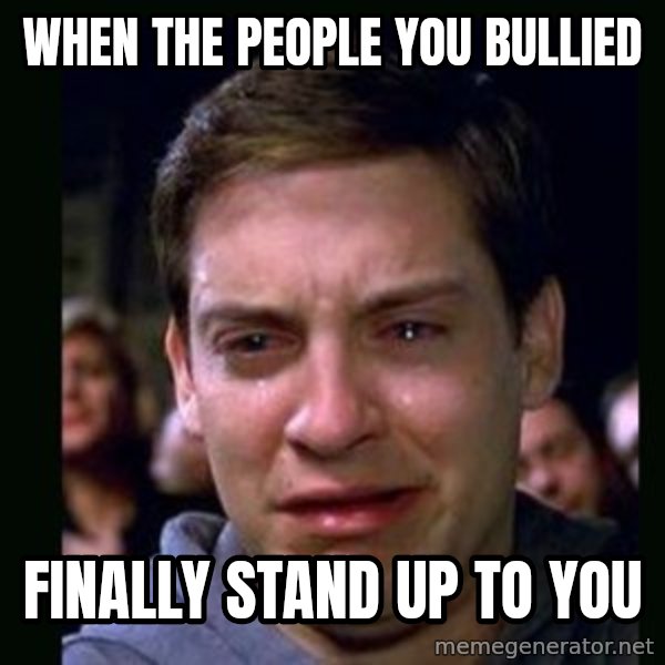 crying peter parker meme: when the people you bullied / finally stand up to you