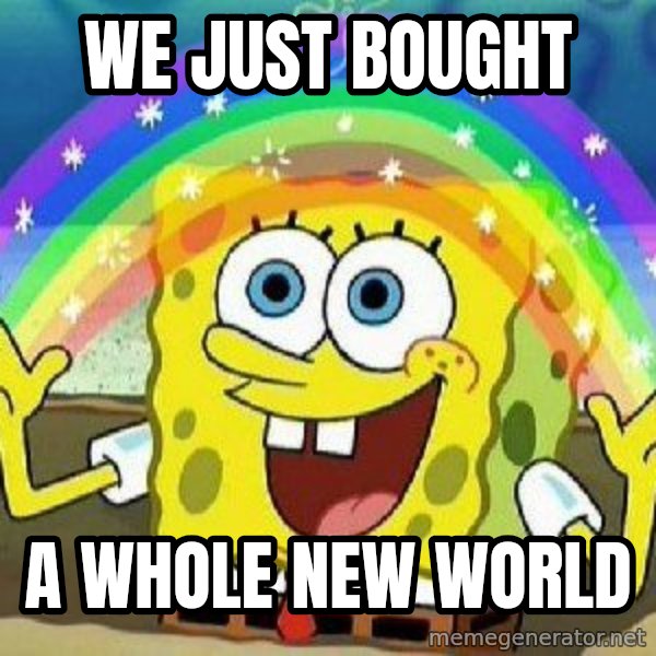 Imagination meme: We just bought / a whole new world