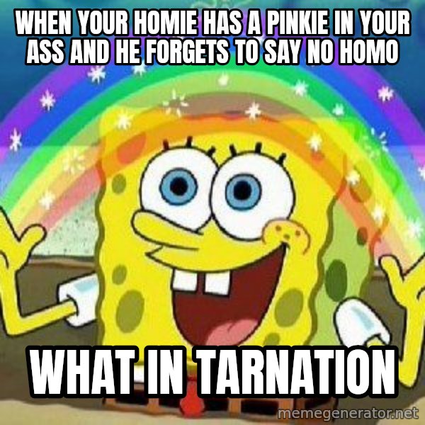 Imagination meme: When your homie has a pinkie in your ass and he forgets to say no homo / What in Tarnation