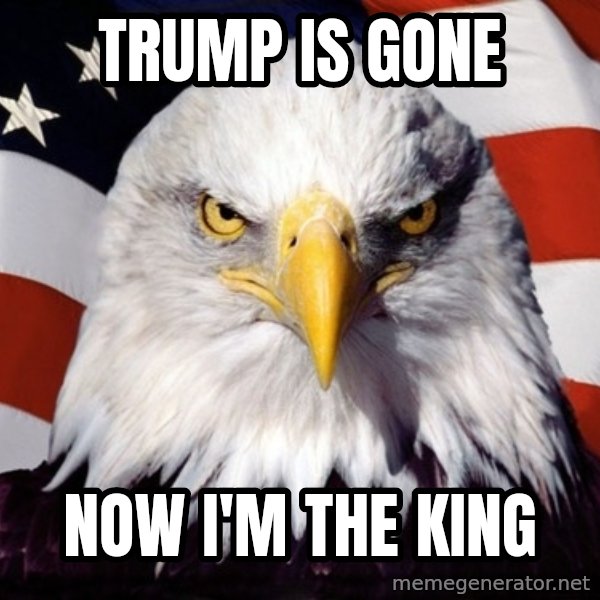 American Pride Eagle meme: trump is gone / now i'm the king